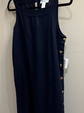 Cynthia Rowley Navy Sleeveless Shift Dress with Gold Sea Shell Button SZ S
